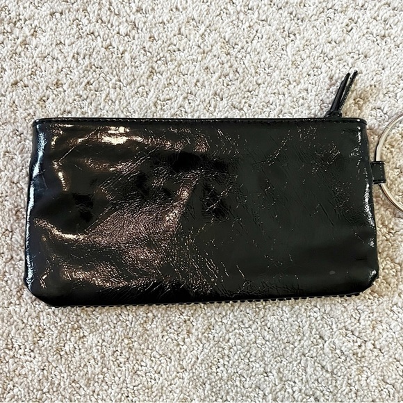 Black Patent Leather Rhinestone Bling Clutch Handbag Silver Biker Moto Wristlet - Picture 5 of 8